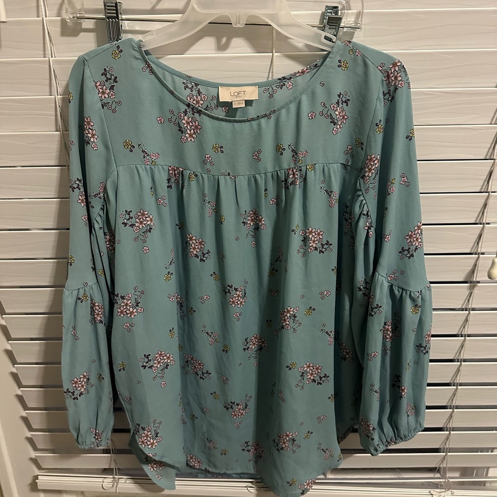 LOFT Women's Teal Floral Blouse